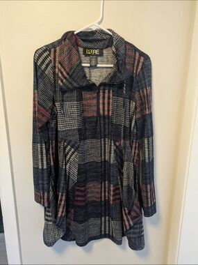 Pur Navy Plaid Tunic Jacket with Pink and Cream Accents